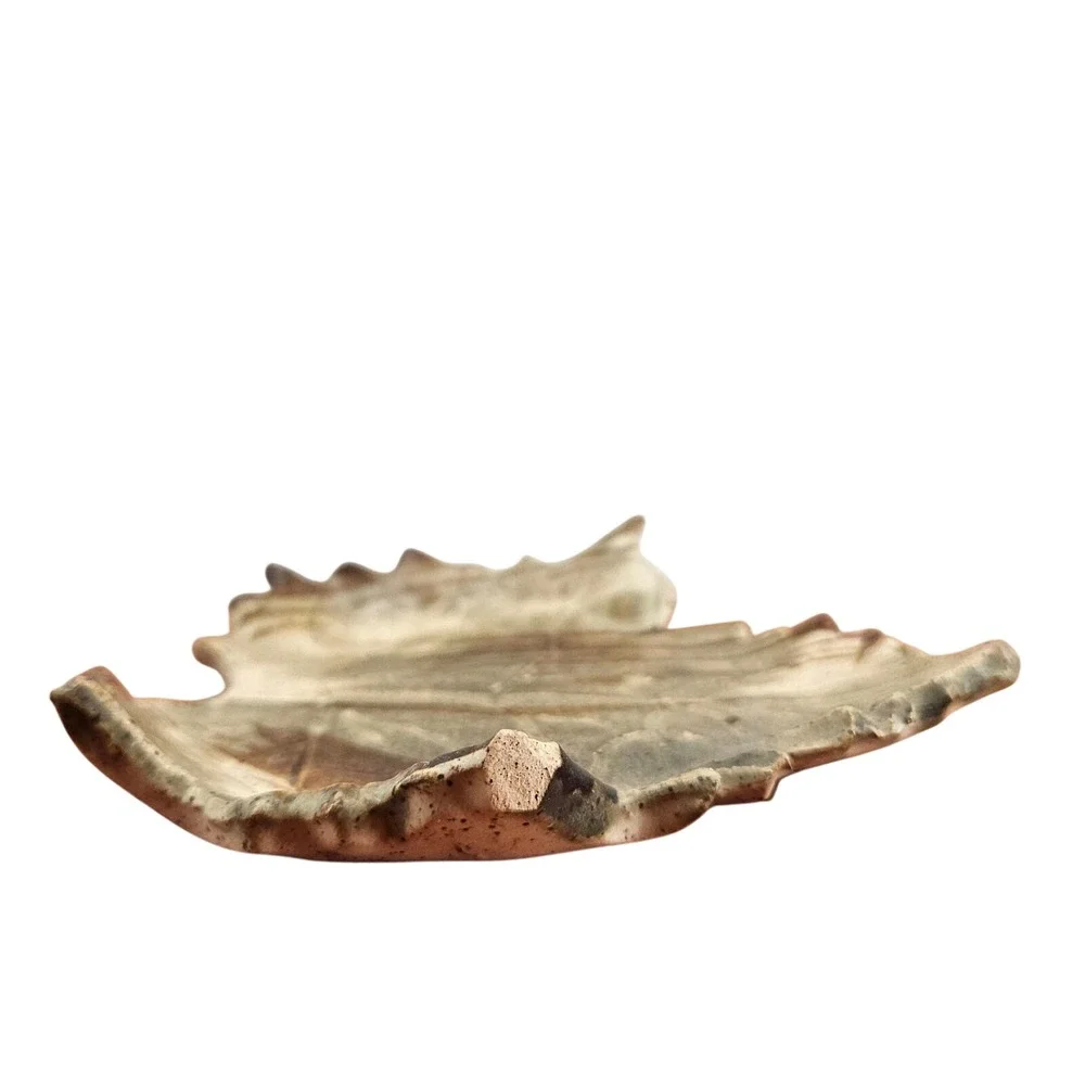 Earthen Candle Co Jackson Tipp City‎ Ohio Leaf Shaped Ceramic Dish Plate Tray